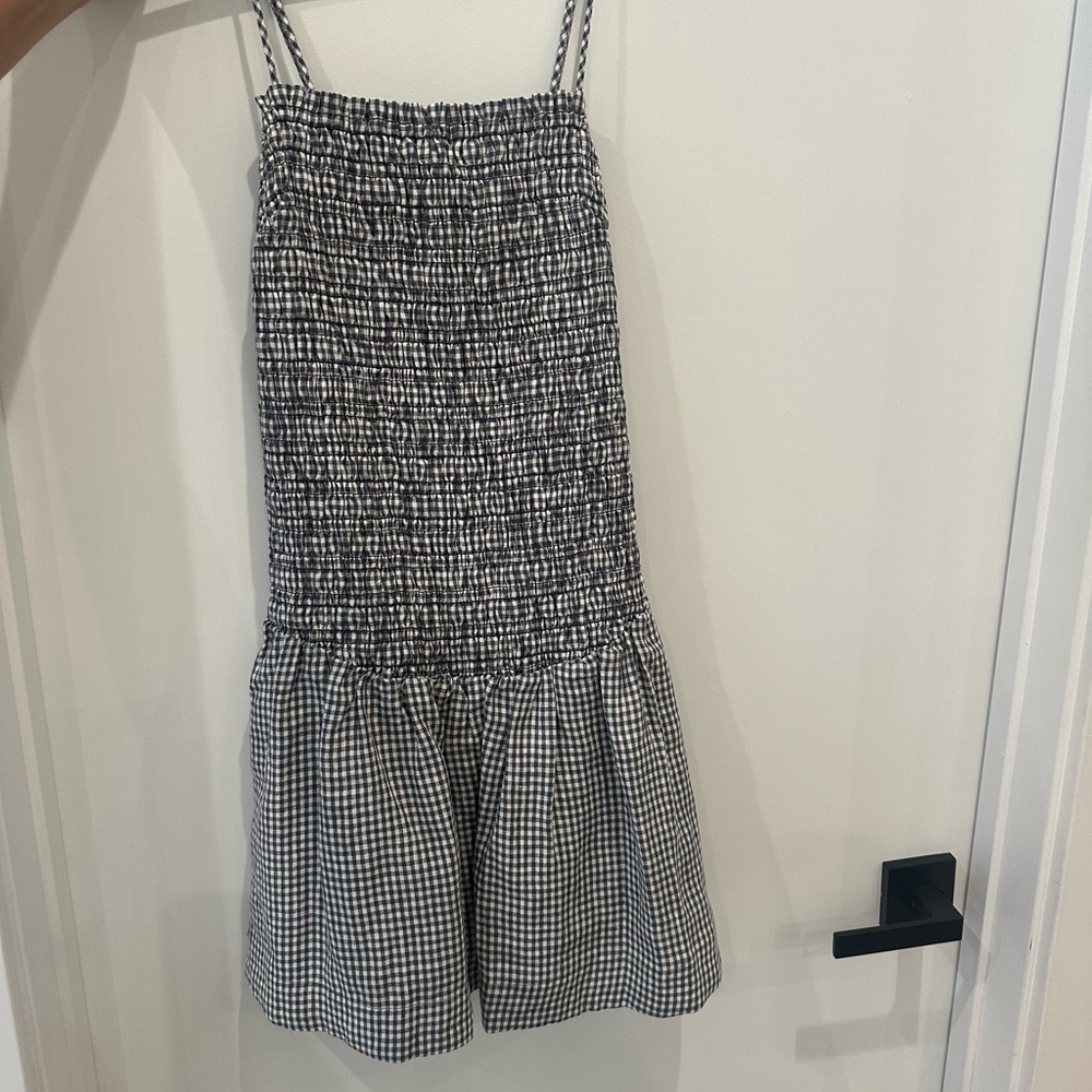 Aritzia Corinne Linen Dress Srphn Chk Lt B/Vtg N